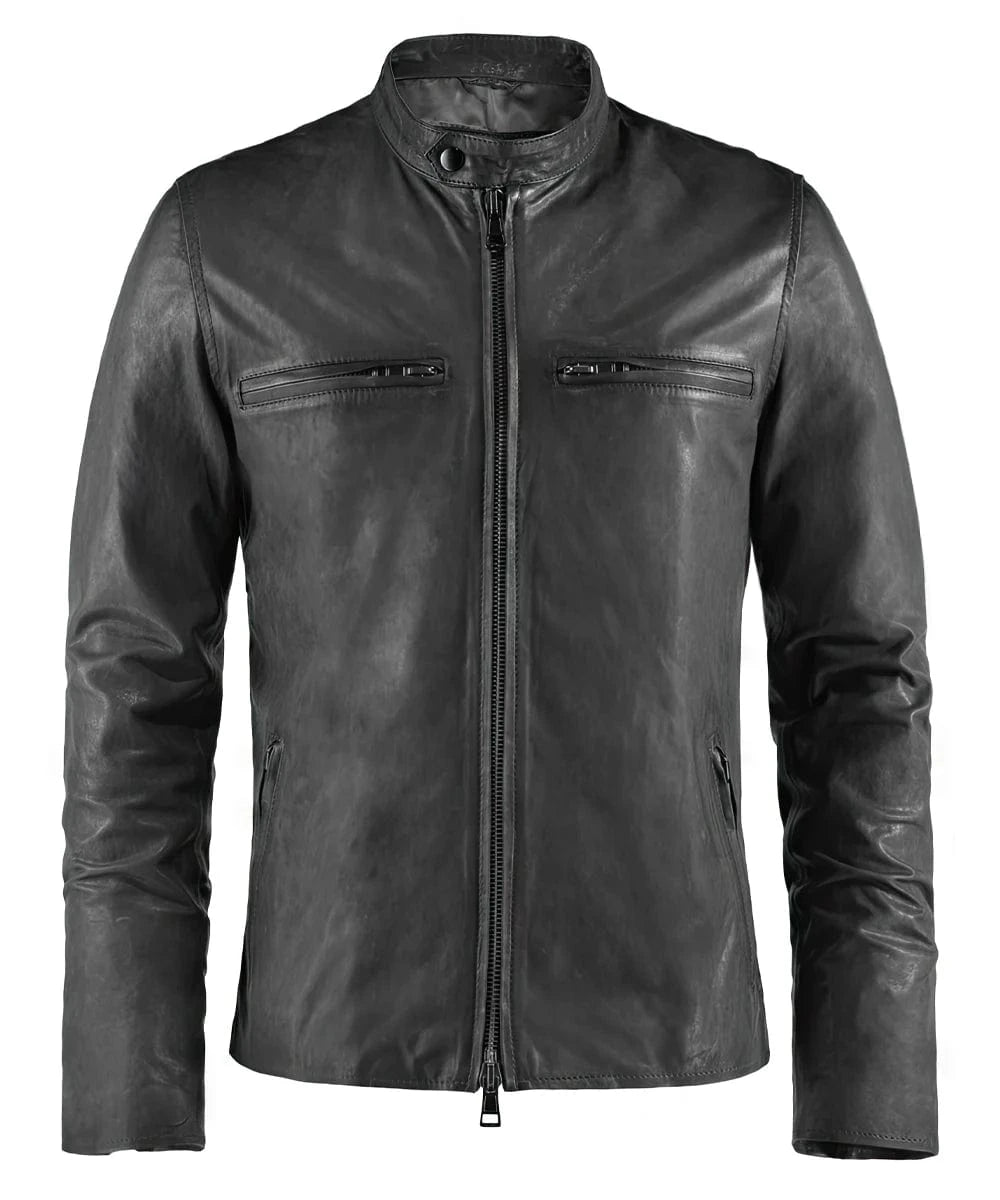 Men's Grey Leather Jacket - Cafe Racer | Soul Revolver