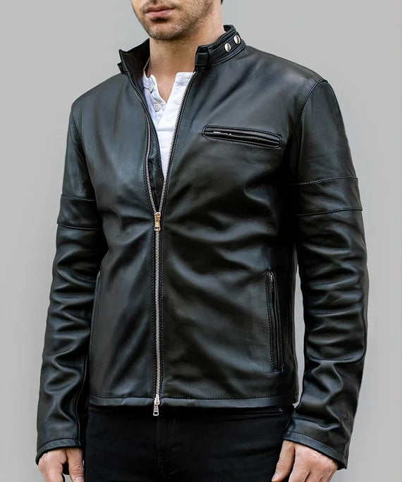 Men's Black Leather Jacket - Cafe Racer - Daytona | Soul Revolver