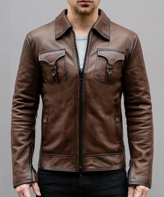 Men's Brown Leather Jacket - Vintage - Drifter | Soul Revolver