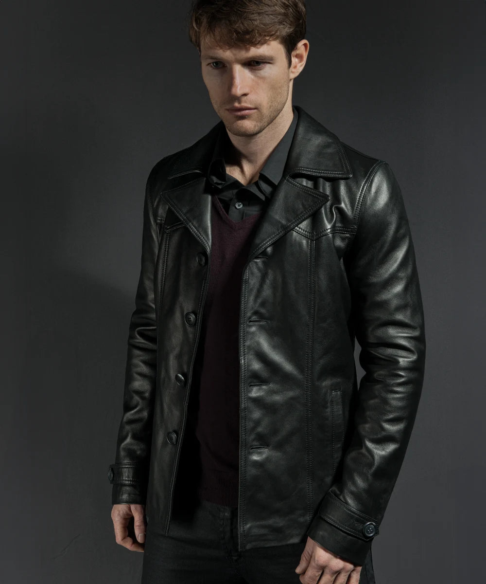 Heist mens black leather jacket