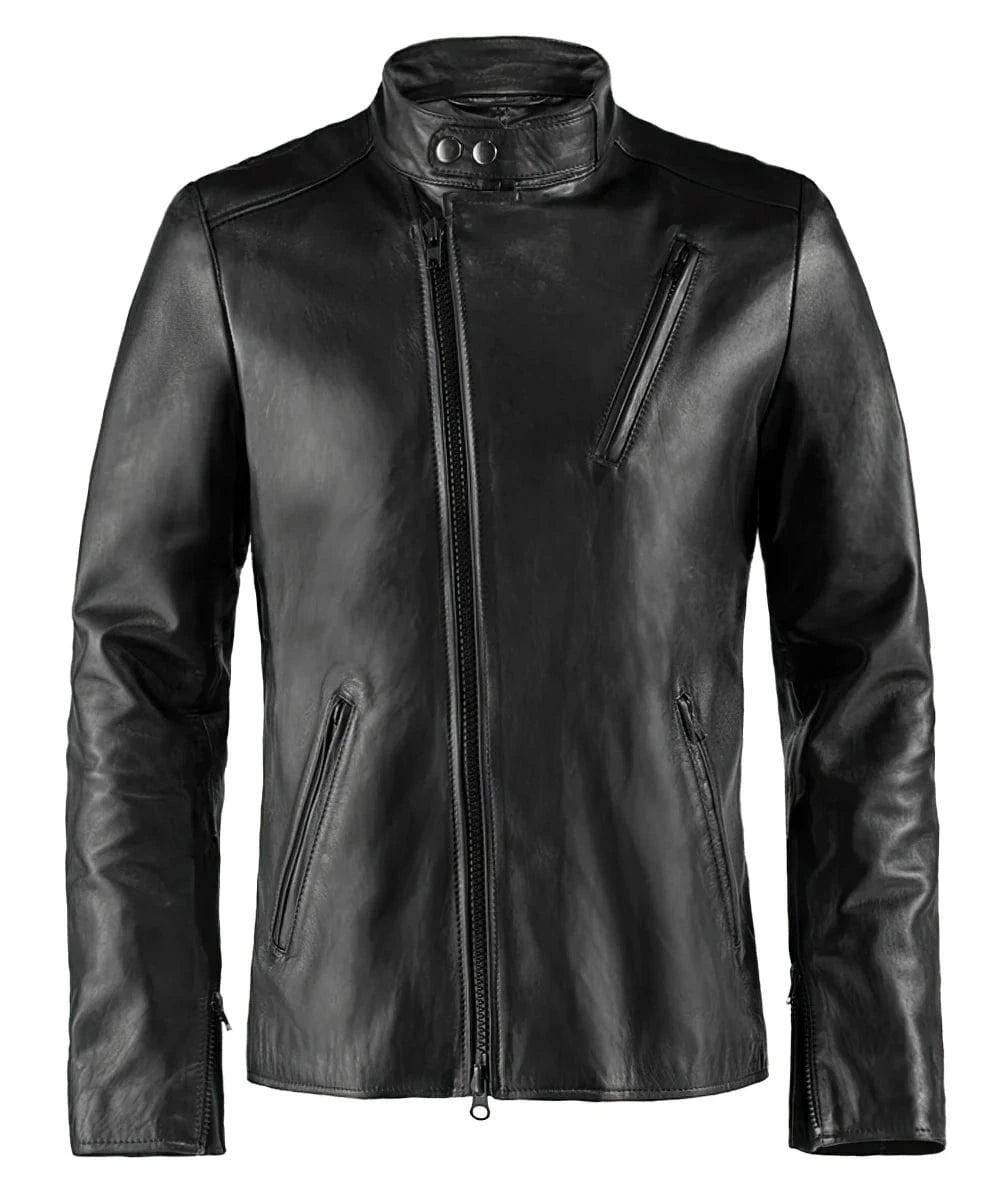 Iron Man movie replica black leather jacket with slim fit cafe racer styling