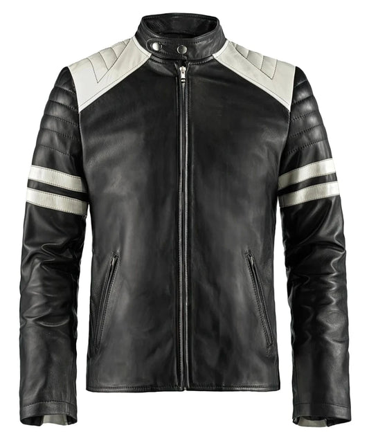 Mayhem Fight Club black leather jacket with slim fit vintage biker styling inspired by Brad Pitt
