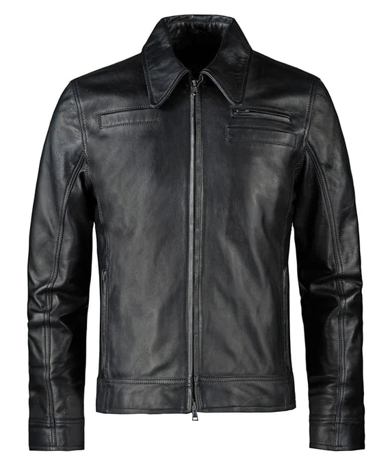 Looper black leather jacket with slim fit vintage styling