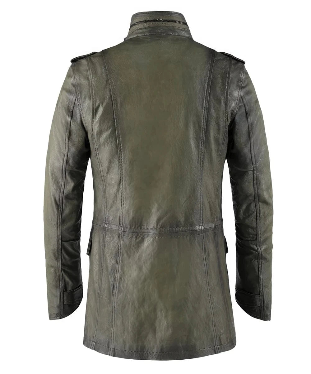 Soul Revolver Olive Leather Jacket mens Reese leather jacket back view
