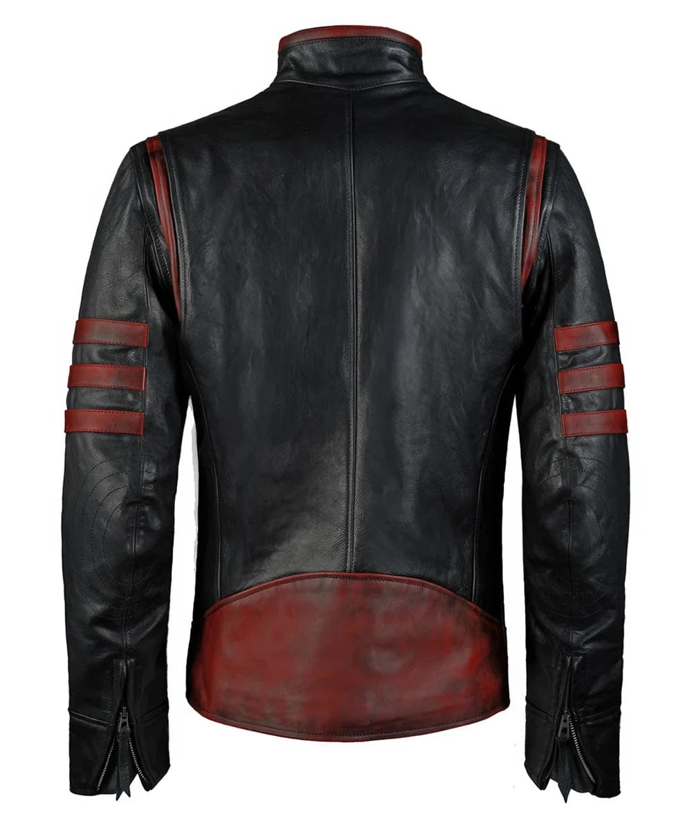 Mens Soul Revolver Black Red Motorcycle Leather Jacket