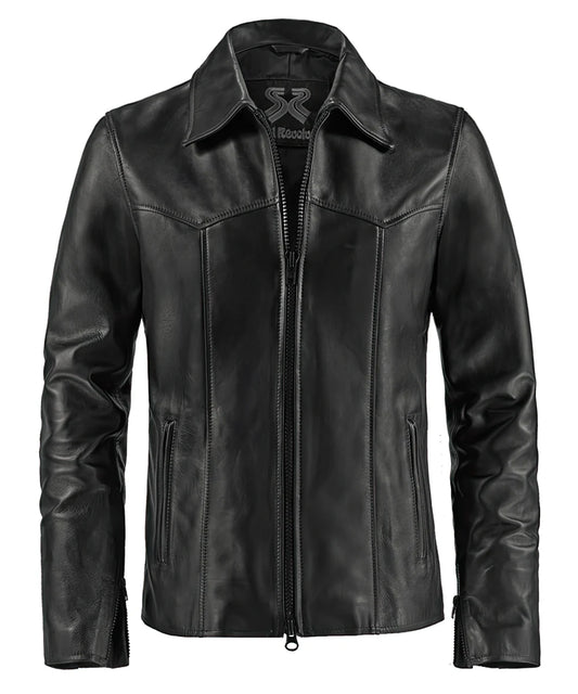 Men's black vintage leather jacket. Made in Italy.