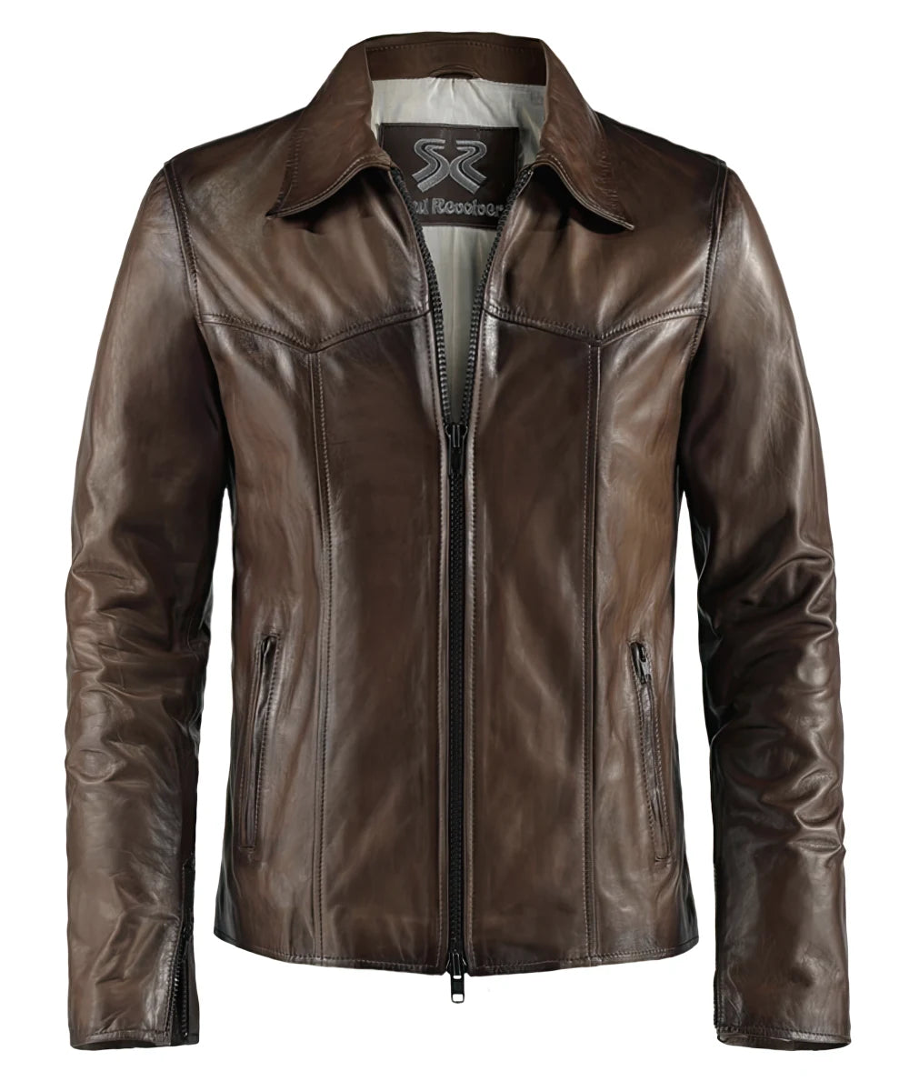 Men's brown leather jacket. Vintage style Italian leather.