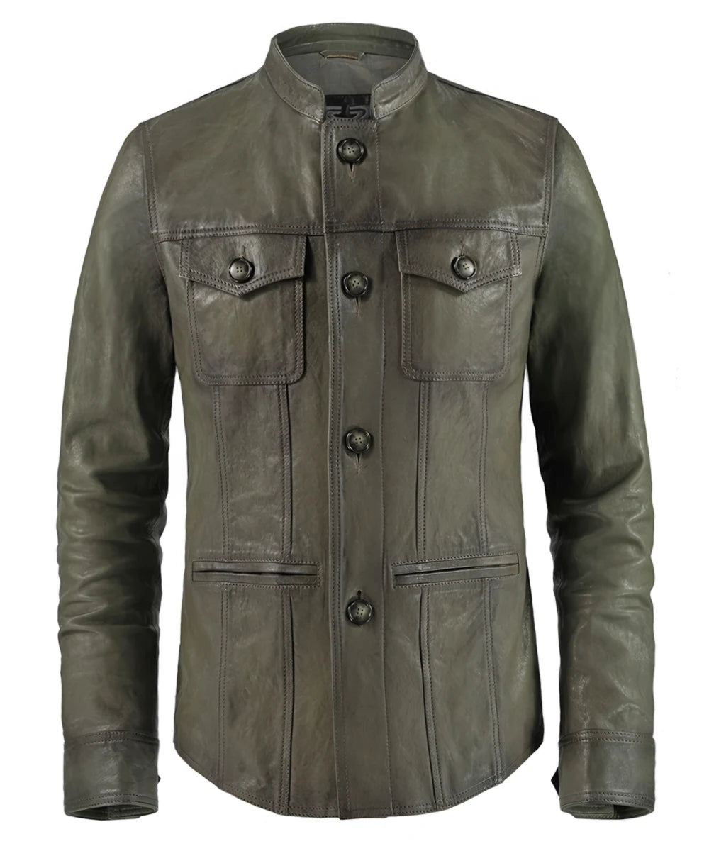 Mens Olive Green Italian vintage leather jacket