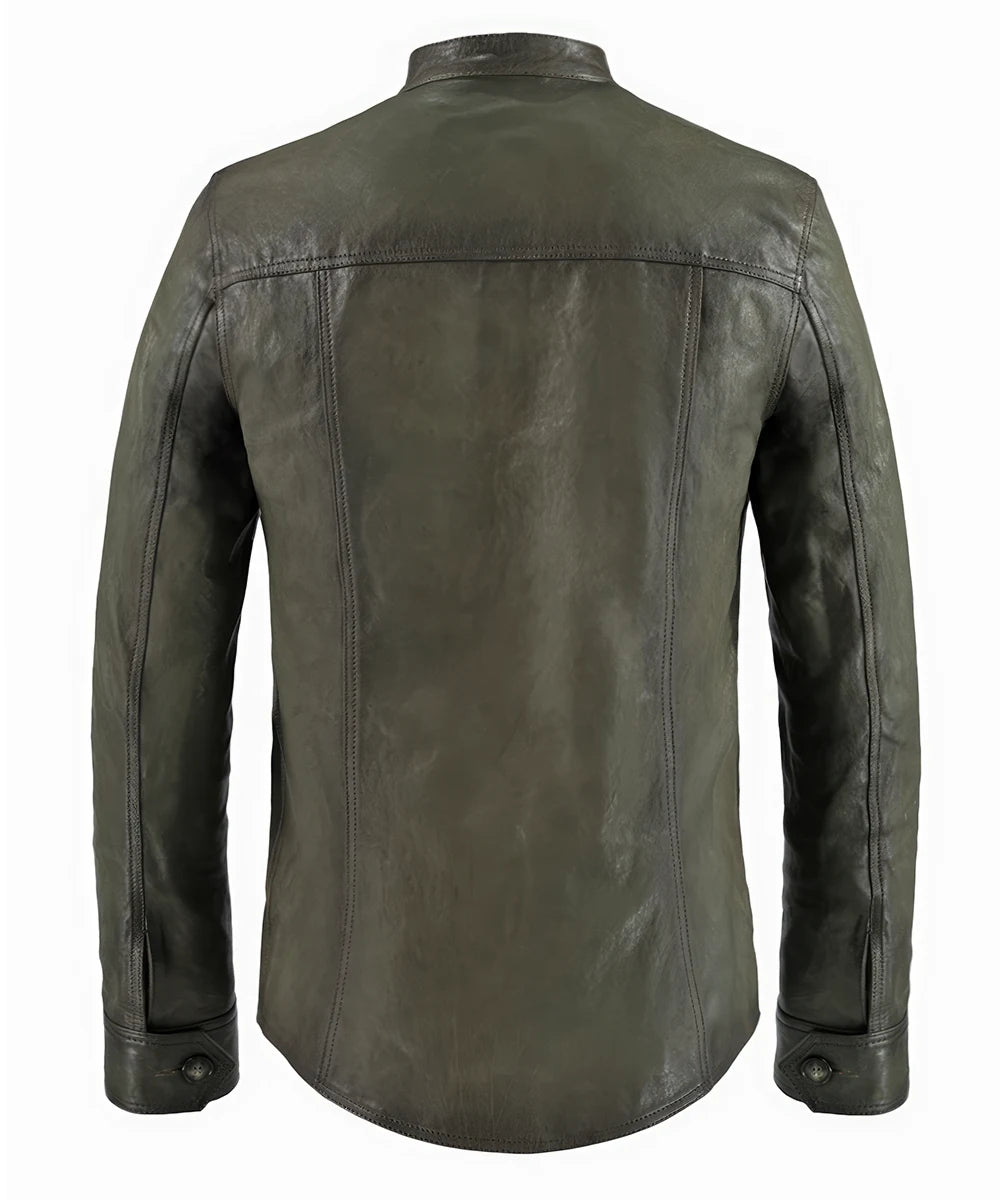 Mens green leather jacket. Vintage jacket made in Italy.