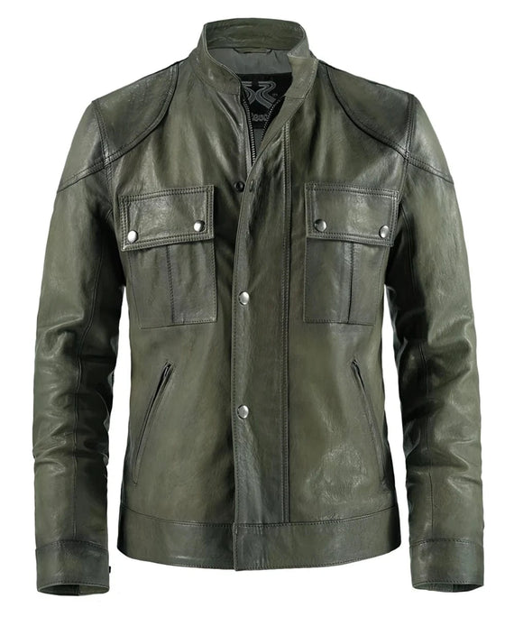 Soul Revolver Wesley Olive green Leather Jacket Front View
