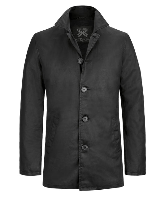 Front view of Dean Winchester Supernatural black cotton jacket buttoned up