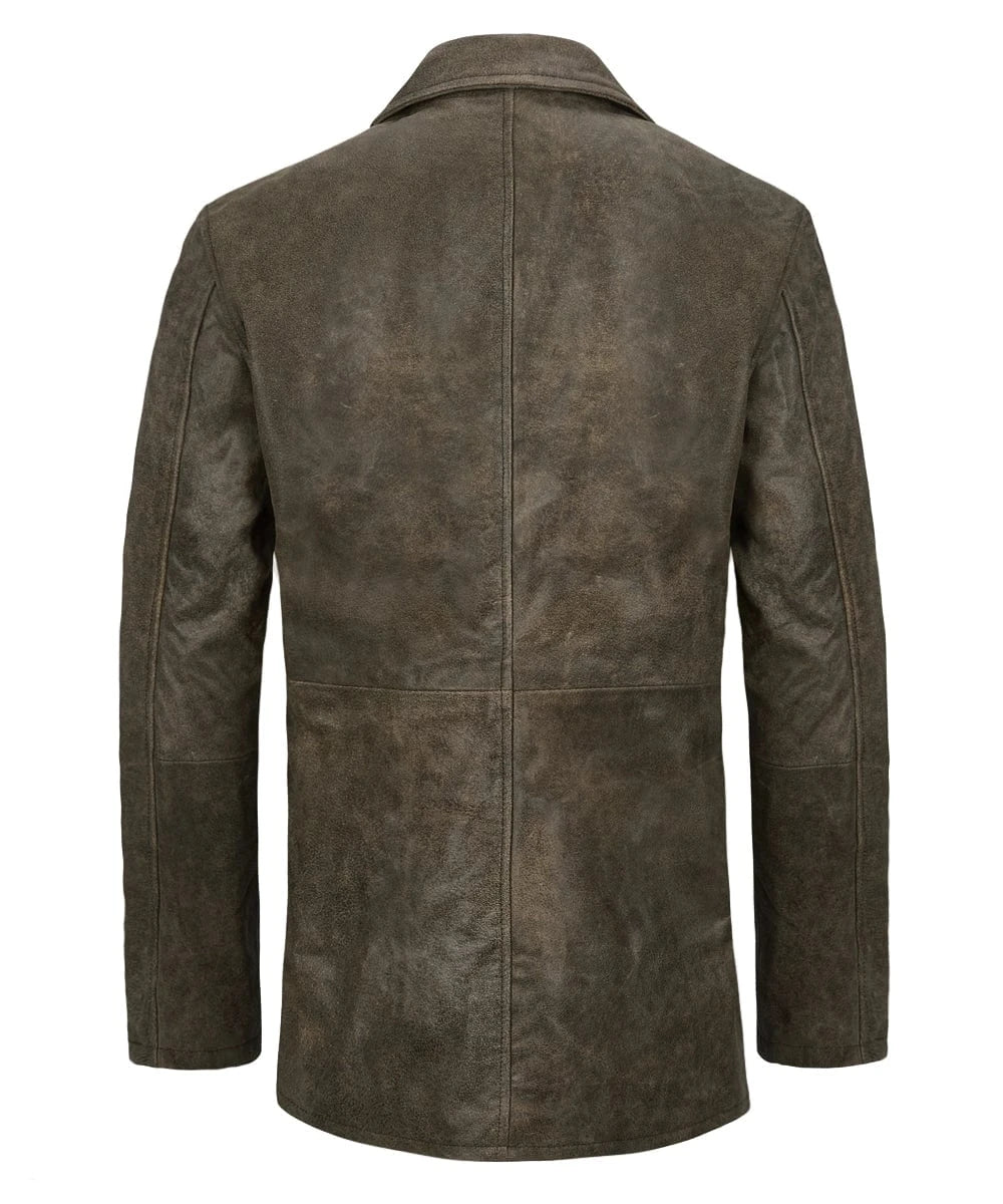 Back view of Dean Winchester Supernatural distressed brown cowhide leather jacket with vintage styling