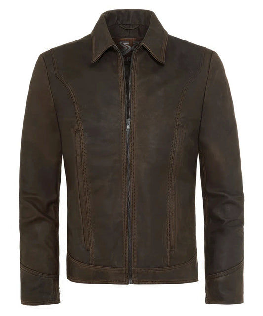 Back view of Logan Wolverine X-Men Days of Future Past replica brown calf leather jacket with vintage styling