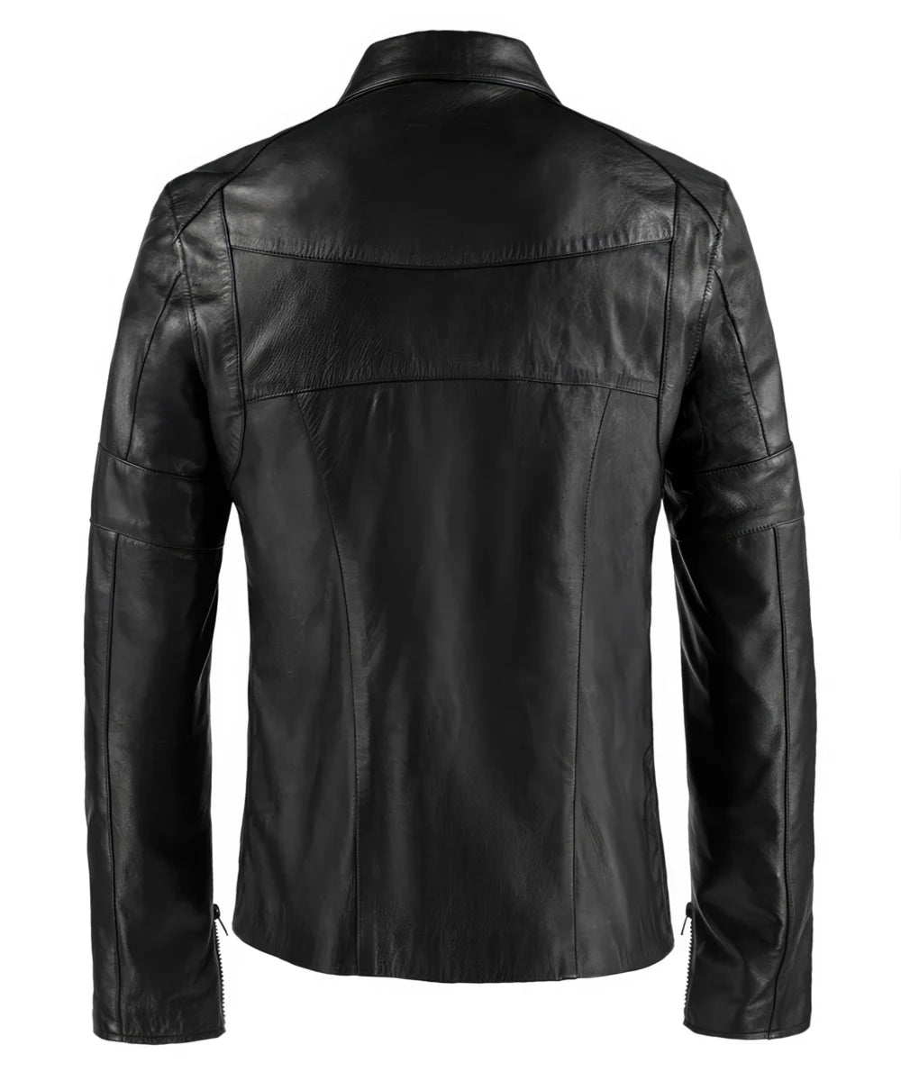 Mens vintage leather jacket. Black Italian leather.