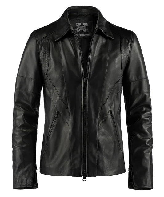 Men's black leather jacket vintage style. Made in Italy.