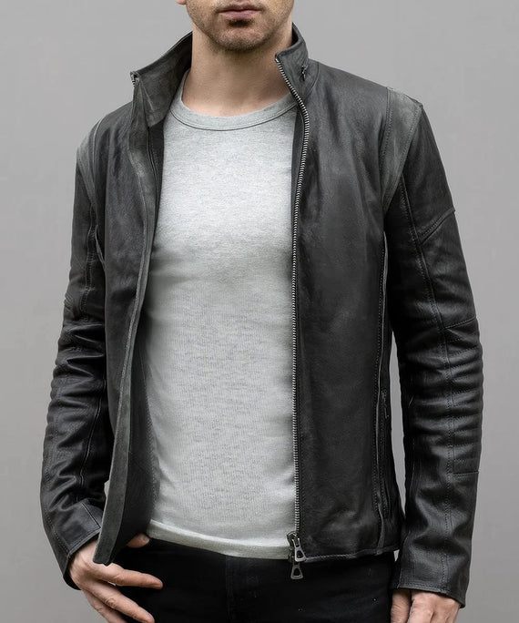 ジャケット・アウター Revolver Mens Grey Leather Jacket Cafe Racer - A-10 | Soul Revolver