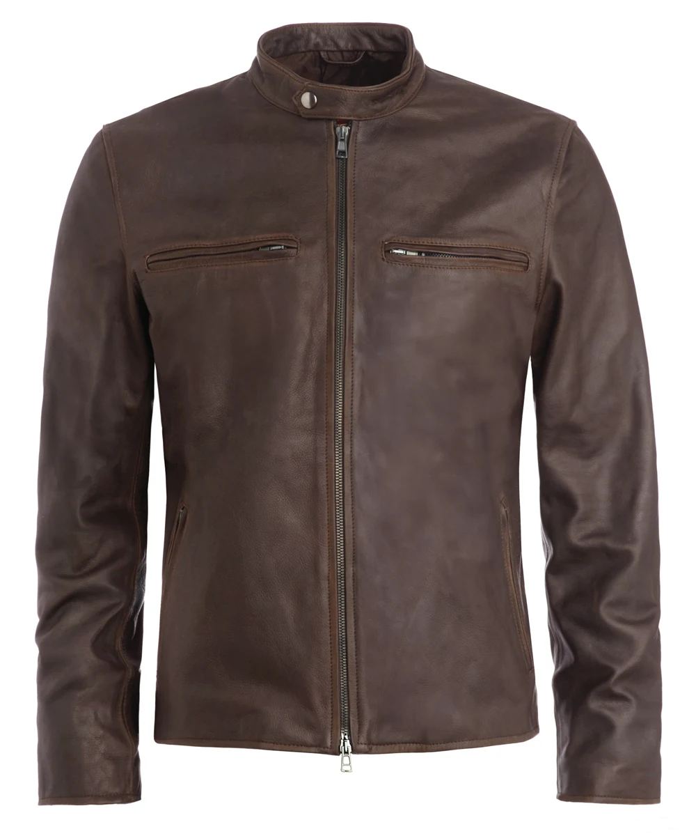 Men's Brown Leather Jacket - Cafe Racer by Soul Revolver