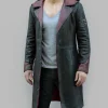 Devil May Cry DMC coat with hood. Grey Italian leather with red details.