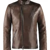 Antique brown leather jacket version of Iron Man biker jacket.