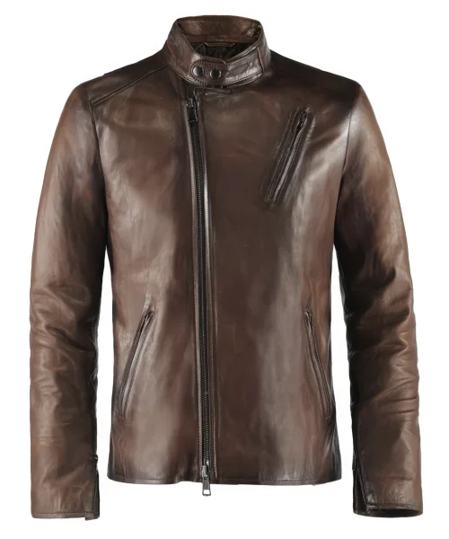 Antique brown leather jacket version of Iron Man biker jacket.
