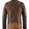 Italian mens leather jacket in antique brown and tan colour