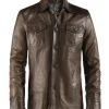 Front view of our antique brown vintage style Italian leather jacket for men.