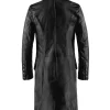 Italian vintage style black leather coat made in Italy.