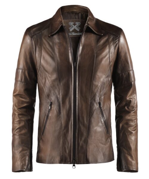 Men's brown leather jacket. Made in Italy. Vintage style.