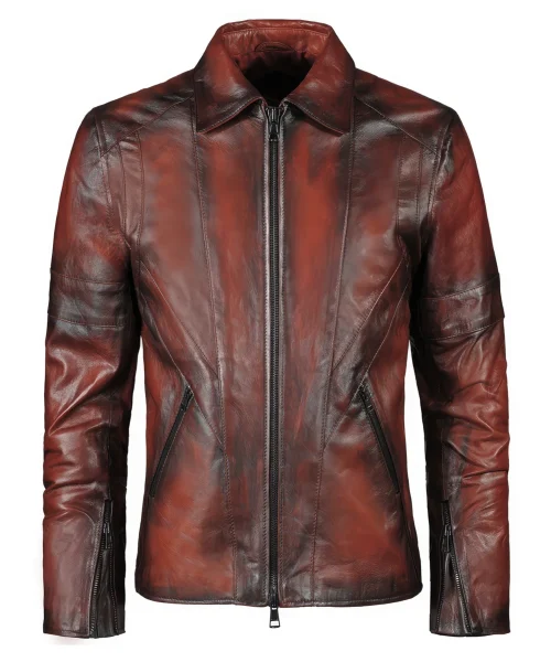 Red leather jacket made in Italy. Vintage style jacket.