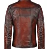 Vintage red leather jacket made in Italy with 70's style angled seams.