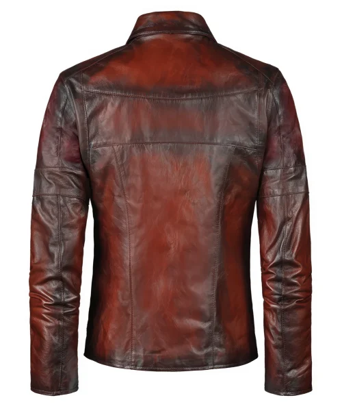 Vintage red leather jacket made in Italy with 70's style angled seams.